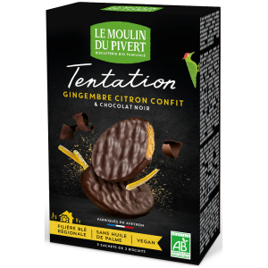 CIASTKA IMBIROWO - CYTRYNOWE W GORZKIEJ CZEKOLADZIE BIO 130 g - LE MOULIN DU PIVERT