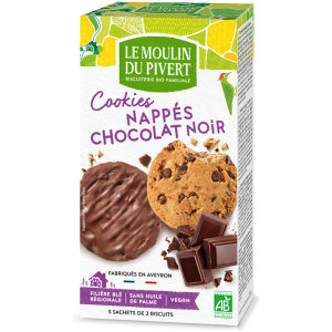 CIASTKA Z DROPSAMI CZEKOLADOWYMI OBLANE GORZKĄ CZEKOLADĄ BIO 175 g - LE MOULIN DU PIVERT