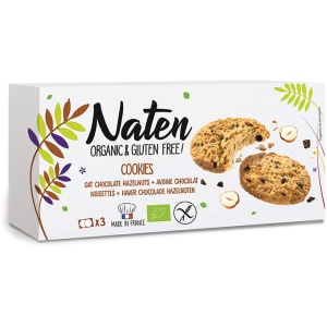 CIASTKA OWSIANE Z CZEKOLADĄ I ORZECHAMI LASKOWYMI BEZGLUTENOWE BIO 120 g - NATEN