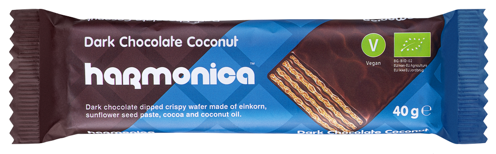 WAFELEK Z SAMOPSZY Z KREMEM KOKOSOWO - KAKAOWYM W POLEWIE CZEKOLADOWEJ BIO 40 g - HARMONICA