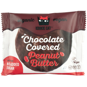 CIASTKO WEGAŃSKIE Z CZEKOLADĄ BEZ DODATKU CUKRÓW I Z KREMEM Z ORZESZKÓW ZIEMNYCH BEZGLUTENOWE BIO 50 g - KOOKIE CAT