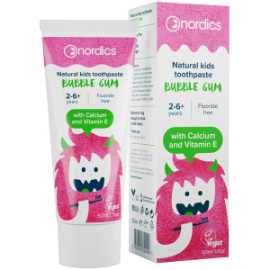 PASTA DO ZĘBÓW DLA DZIECI OD 2 DO 6 LAT O SMAKU GUMY BALONOWEJ BEZ FLUORU 50 ml - NORDICS