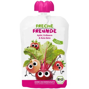 MUS JABŁKO - TRUSKAWKA - BURAK BEZ DODATKU CUKRÓW BEZGLUTENOWY OD 6 MIESIĄCA BIO 100 g - FRECHE FREUNDE