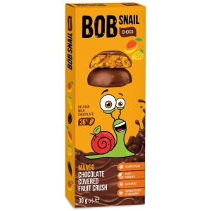 PRZEKĄSKA CHOCO MANGO W MLECZNEJ CZEKOLADZIE BELGIJSKIEJ BEZ DODATKU CUKRU BEZGLUTENOWA 30 g - BOB SNAIL
