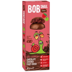 PRZEKĄSKA CHOCO JABŁKO - TRUSKAWKA W MLECZNEJ CZEKOLADZIE BIELGIJSKIEJ BEZ DODATKU CUKRU BEZGLUTENOWA 30 g - BOB SNAIL