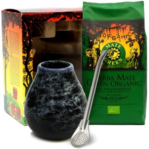 ZESTAW YERBA MATE BIO 400 g, MATERO (LOSOWY WZÓR), BOMBILLA - ORGANIC MATE GREEN