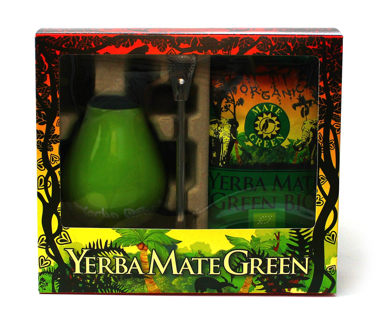 ZESTAW YERBA MATE BIO 400 g, MATERO (LOSOWY WZÓR), BOMBILLA - ORGANIC MATE GREEN - obrazek 2