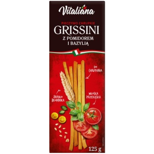PALUSZKI GRISSINI Z POMIDORAMI I BAZYLIĄ 125 g - VITALIANA
