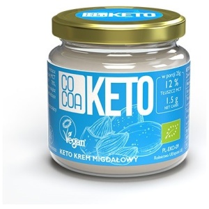 KREM MIGDAŁOWY Z OLEJEM MCT BEZ DODATKU CUKRU BEZGLUTENOWY KETO BIO 200 g - COCOA
