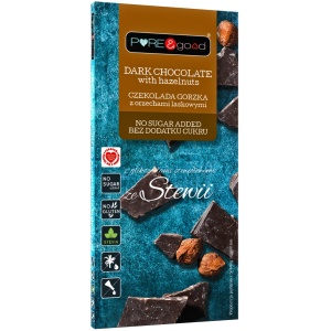 CZEKOLADA GORZKA Z ORZECHAMI LASKOWYMI ZE STEWIĄ BEZ DODATKU CUKRU BEZGLUTENOWA 125 g - PURE&GOOD