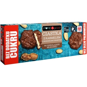 CIASTKA Z KARMELEM I ORZESZKAMI ZIEMNYMI W CZEKOLADZIE MLECZNEJ BEZ DODATKU CUKRU 128 g - PURE&GOOD