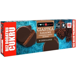 CIASTKA KAKAOWE Z KREMEM O SMAKU BROWNIE W CZEKOLADZIE DESEROWEJ BEZ DODATKU CUKRU 128 g - PURE&GOOD