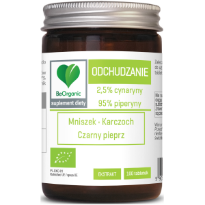 TABLETKI WSPOMAGAJĄCE ODCHUDZANIE (MNISZEK, KARCZOCH, CZARNY PIEPRZ) BIO 100 szt. - BE ORGANIC