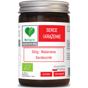 TABLETKI WSPOMAGAJĄCE SERCE I KRĄŻENIE (GŁÓG, WALERIANA, SERDECZNIK) BIO 100 szt. - BE ORGANIC