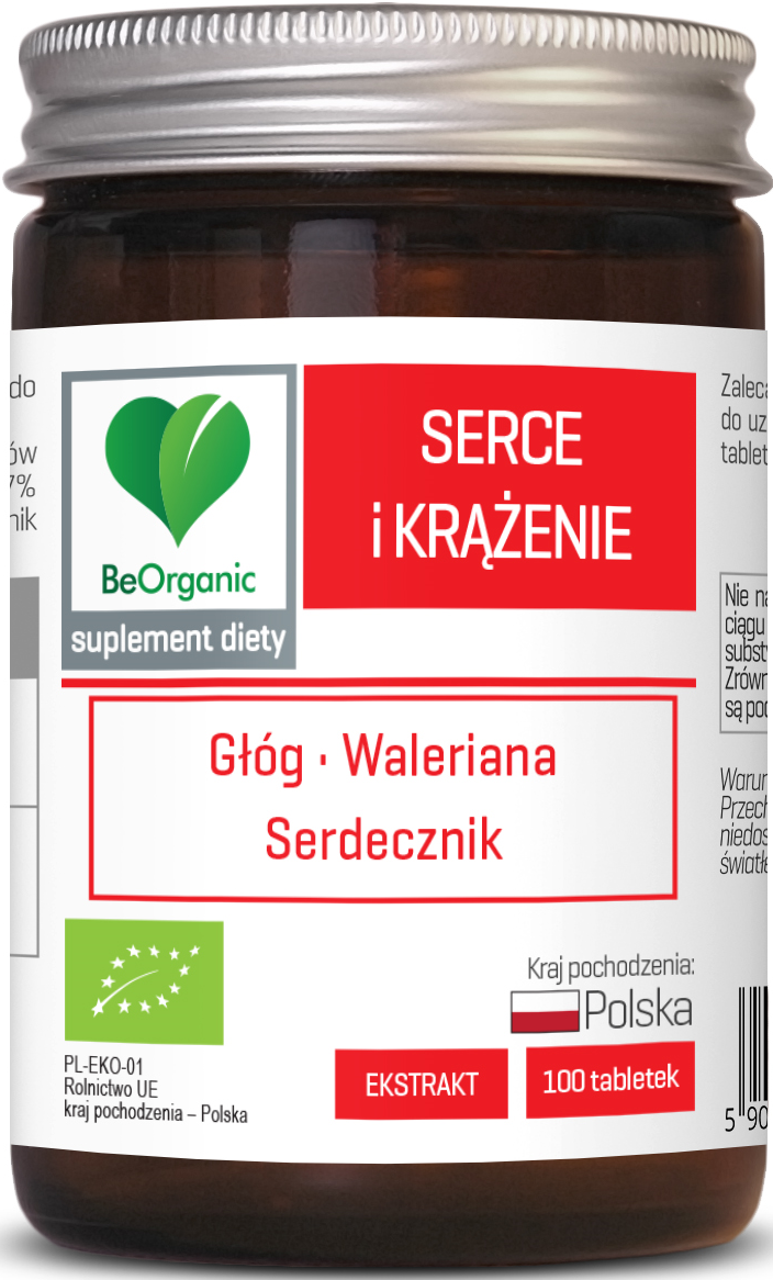 TABLETKI WSPOMAGAJĄCE SERCE I KRĄŻENIE (GŁÓG, WALERIANA, SERDECZNIK) BIO 100 szt. - BE ORGANIC