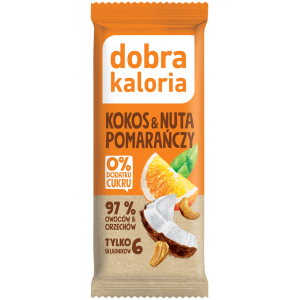 BATON DAKTYLOWY KOKOS & NUTA POMARAŃCZY BEZ DODATKU CUKRÓW 35 g - DOBRA KALORIA