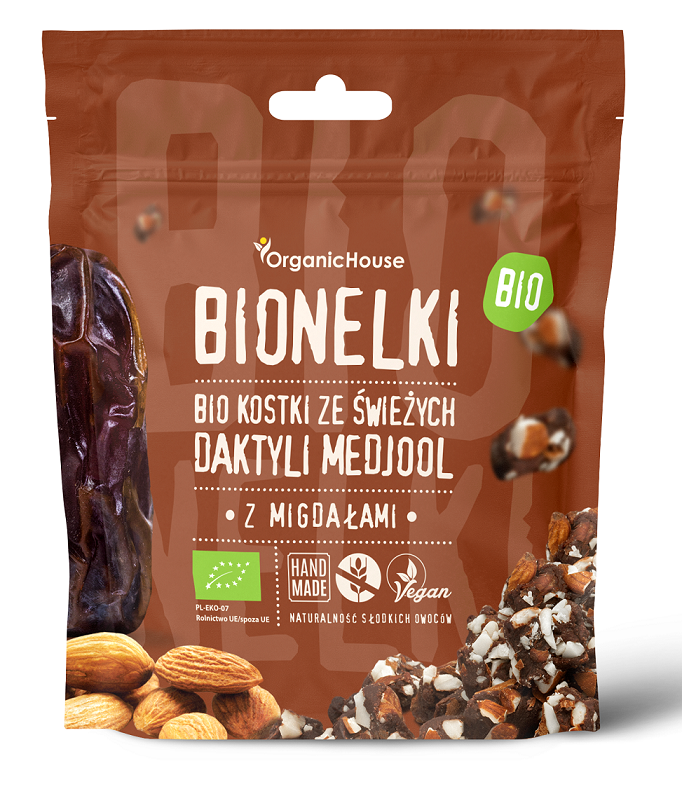 KOSTKI DAKTYLOWE Z MIGDAŁAMI BEZGLUTENOWE BIO 50 g - ORGANICHOUSE (BIONELKI) - obrazek 2