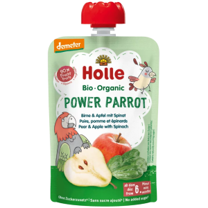 MUS W TUBCE SILNA PAPUGA (GRUSZKA - JABŁKO - SZPINAK) BEZ DODATKU CUKRÓW BEZGLUTENOWY OD 6 MIESIĄCA DEMETER BIO 100 g - HOLLE