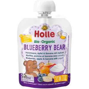 MUS W TUBCE BORÓWKOWY MIŚ (JOGURT - BORÓWKI - JABŁKO - BANAN) BEZ DODATKU CUKRÓW OD 8 MIESIĄCA BIO 85 g - HOLLE