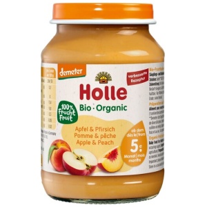 JABŁKO - BRZOSKWINIA BEZGLUTENOWE OD 5 MIESIĄCA DEMETER BIO 190 g (SŁOIK) - HOLLE