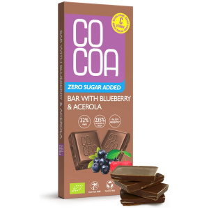 CZEKOLADA JAGODOWA Z WITAMINĄ C Z ACEROLI BEZ DODATKU CUKRU BIO 40 g - COCOA