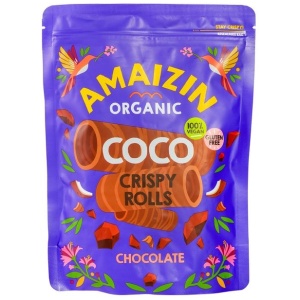 ROLLSY - CHRUPIĄCE RURKI KOKOSOWO - CZEKOLADOWE BEZGLUTENOWE BIO 140 g - AMAIZIN