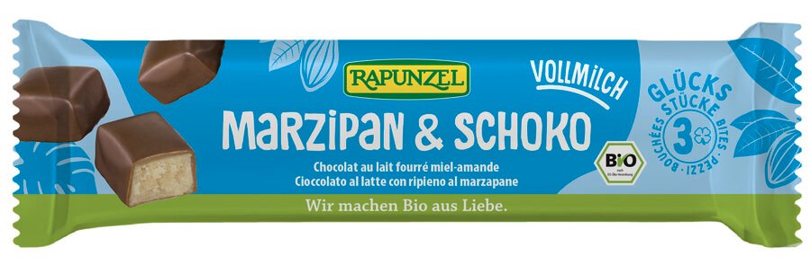 BATONIKI MARCEPANOWE Z MIODEM W CZEKOLADZIE MLECZNEJ BIO 50 g - RAPUNZEL