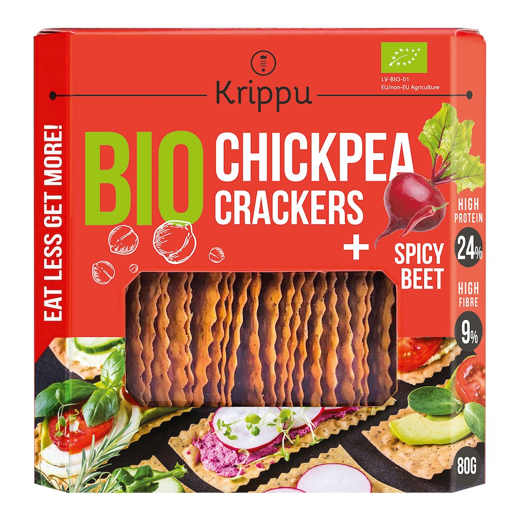 KRAKERSY PROTEINOWE Z CIECIERZYCY PIKANTNE Z BURAKIEM BIO 80 g - KRIPPU