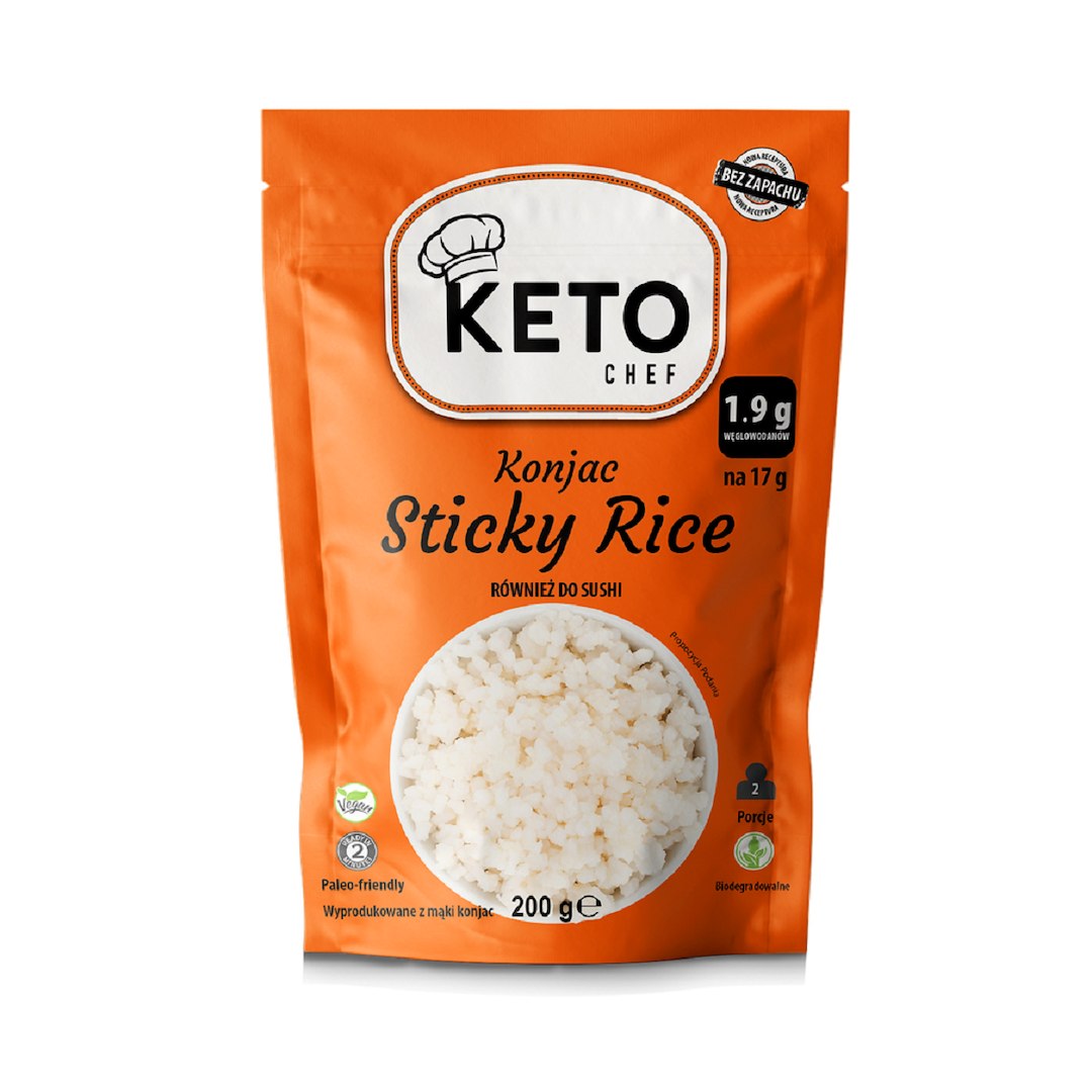 MAKARON (KONJAC) W KSZTAŁCIE RYŻU (STICKY RICE) DO SUSHI BEZGLUTENOWY 200 g – KETO CHEF