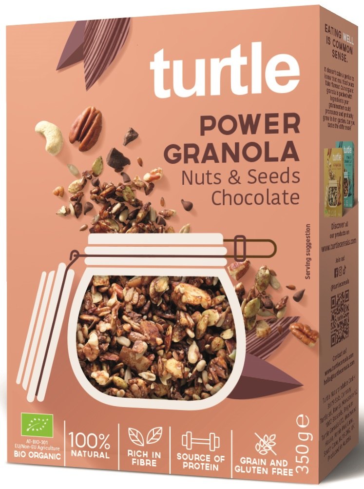 GRANOLA CZEKOLADOWO - ORZECHOWA Z NASIONAMI BEZGLUTENOWA BIO 350 g - TURTLE