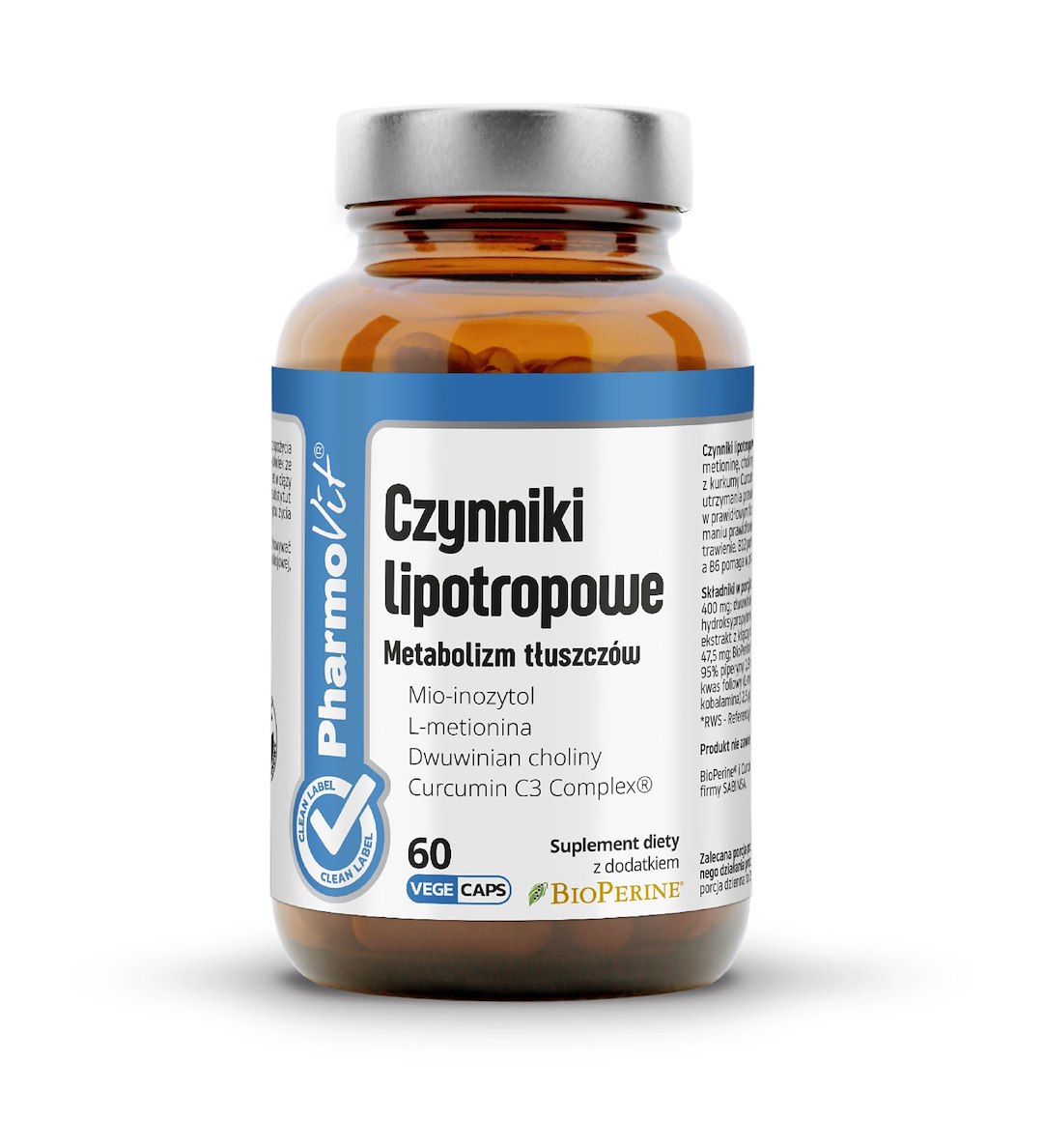 KAPSUŁKI NA METABOLIZM TŁUSZCZÓW (CZYNNIKI LIPOTROPOWE) BEZGLUTENOWE 60 szt. - PHARMOVIT (CLEAN LABEL)