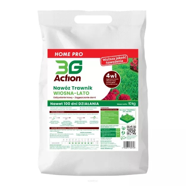 NAWÓZ DO TRAWNIKÓW WIOSNA - LATO 4w1 ECO 10 kg - 3G ACTION