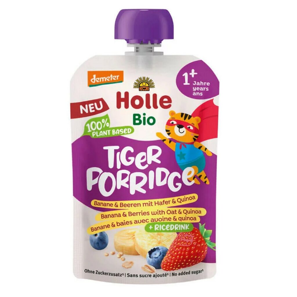 MUS OWSIANKOWY TYGRYSEK (RYŻ - BANAN - OWOCE JAGODOWE - QUINOA) BEZ DODATKU CUKRÓW OD 1 ROKU DEMETER BIO 110 g - HOLLE