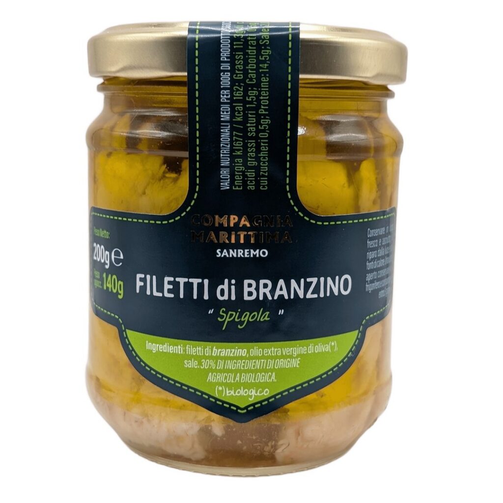 FILETY Z OKONIA MORSKIEGO W BIO OLIWIE Z OLIWEK EXTRA VIRGIN 200 g (SŁOIK) - COMPAGNIA MEDITERRANEA