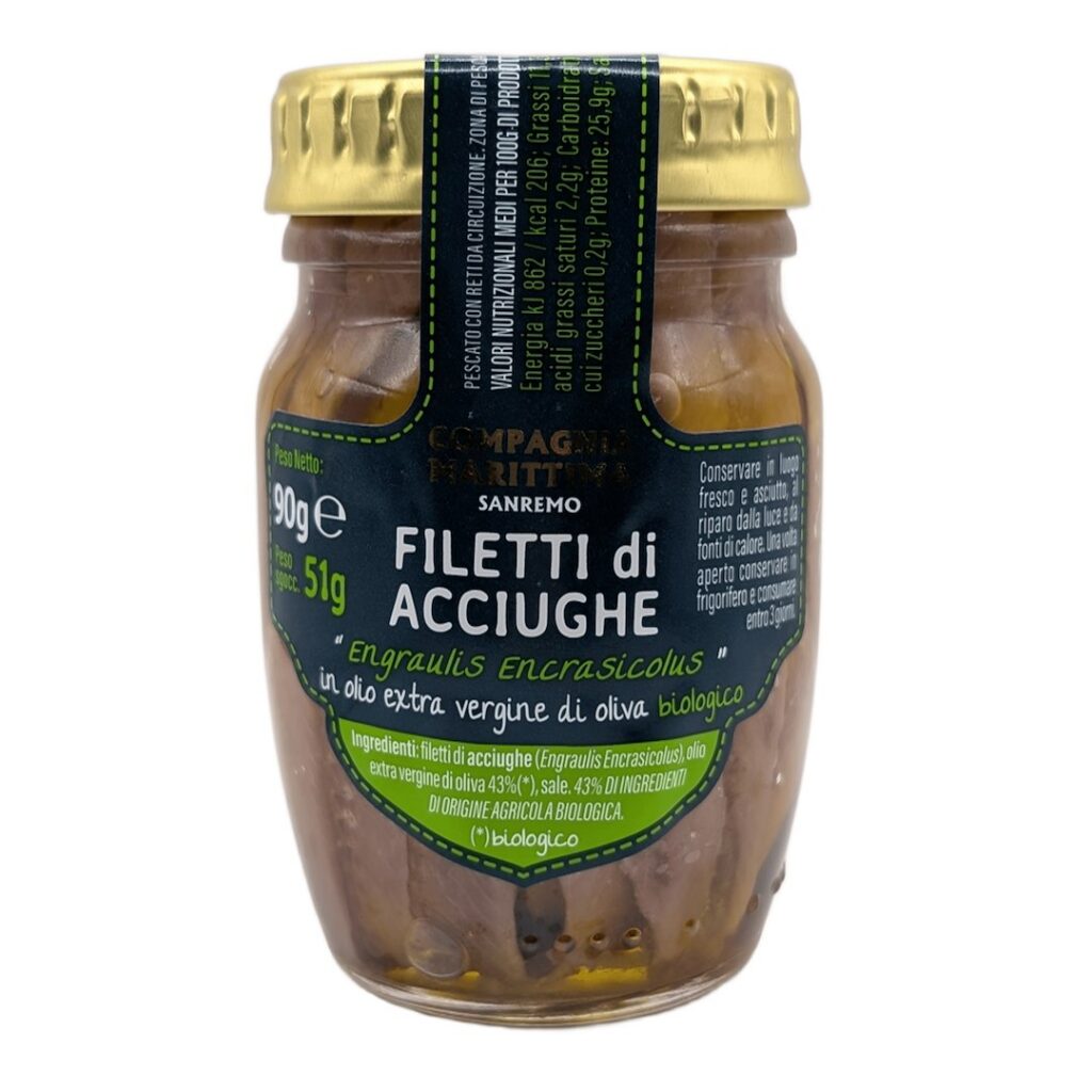 ANCHOIS (SARDELE) FILETY W BIO OLIWIE Z OLIWEK EXTRA VIRGIN 90 g (SŁOIK) - COMPAGNIA MEDITERRANEA