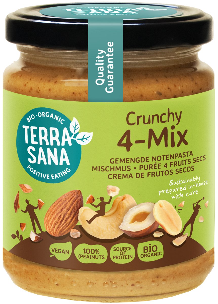 KREM ORZECHOWY CRUNCHY MIX (4 ORZECHY) BIO 250 g - TERRASANA