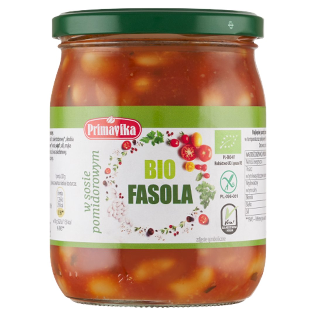 FASOLA W SOSIE POMIDOROWYM BEZGLUTENOWA BIO 440 g - PRIMAVIKA