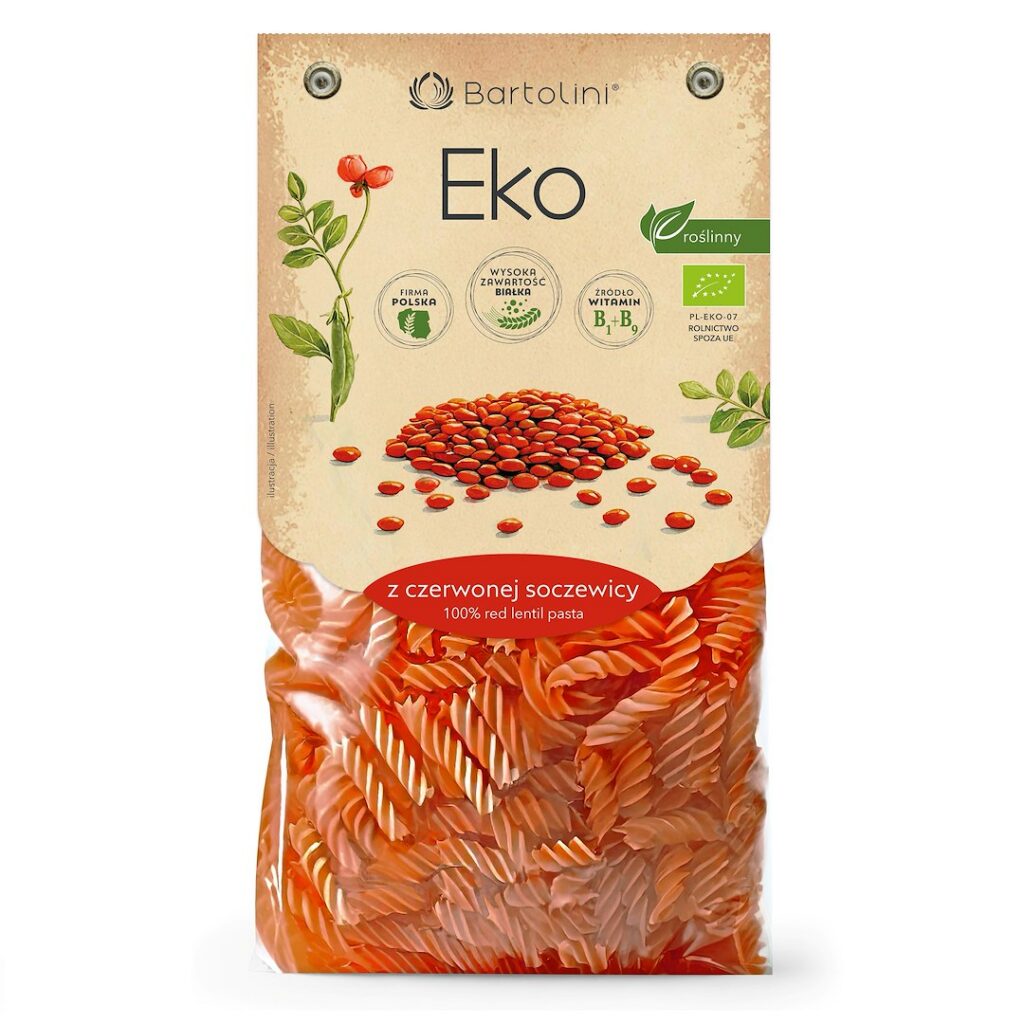 MAKARON PROTEINOWY (Z SOCZEWICY CZERWONEJ) ŚWIDERKI BIO 250 g - BARTOLINI