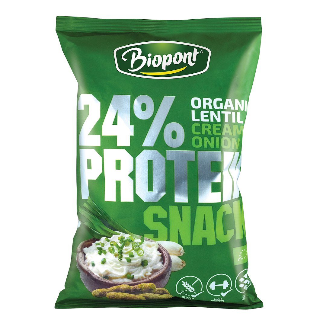CHRUPKI PROTEINOWE O SMAKU ŚMIETANKI Z CEBULĄ BEZGLUTENOWE BIO 50 g - BIOPONT