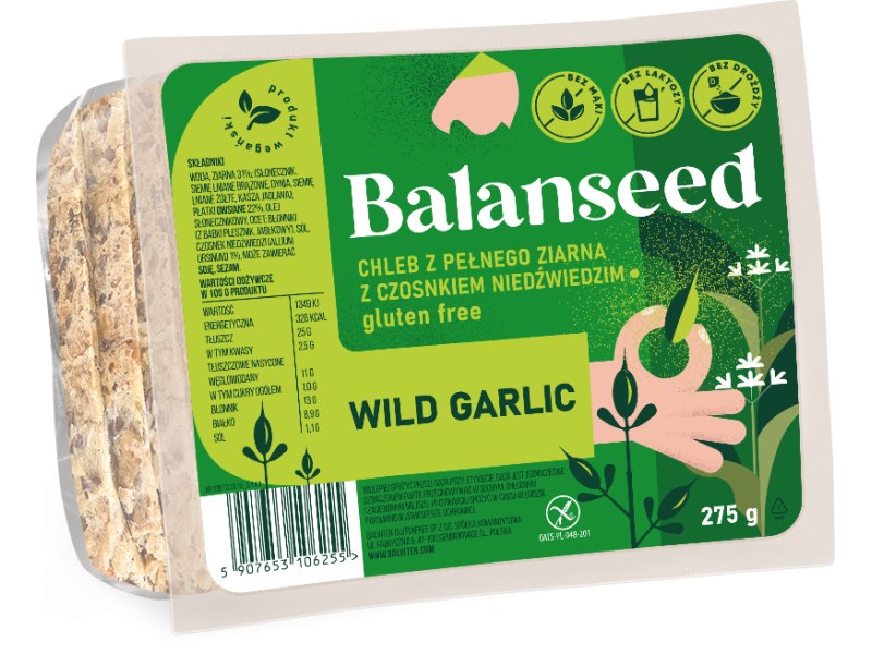 CHLEB Z PEŁNEGO ZIARNA Z CZOSNKIEM NIEDŹWIEDZIM KROJONY BEZGLUTENOWY 275 g - BALVITEN