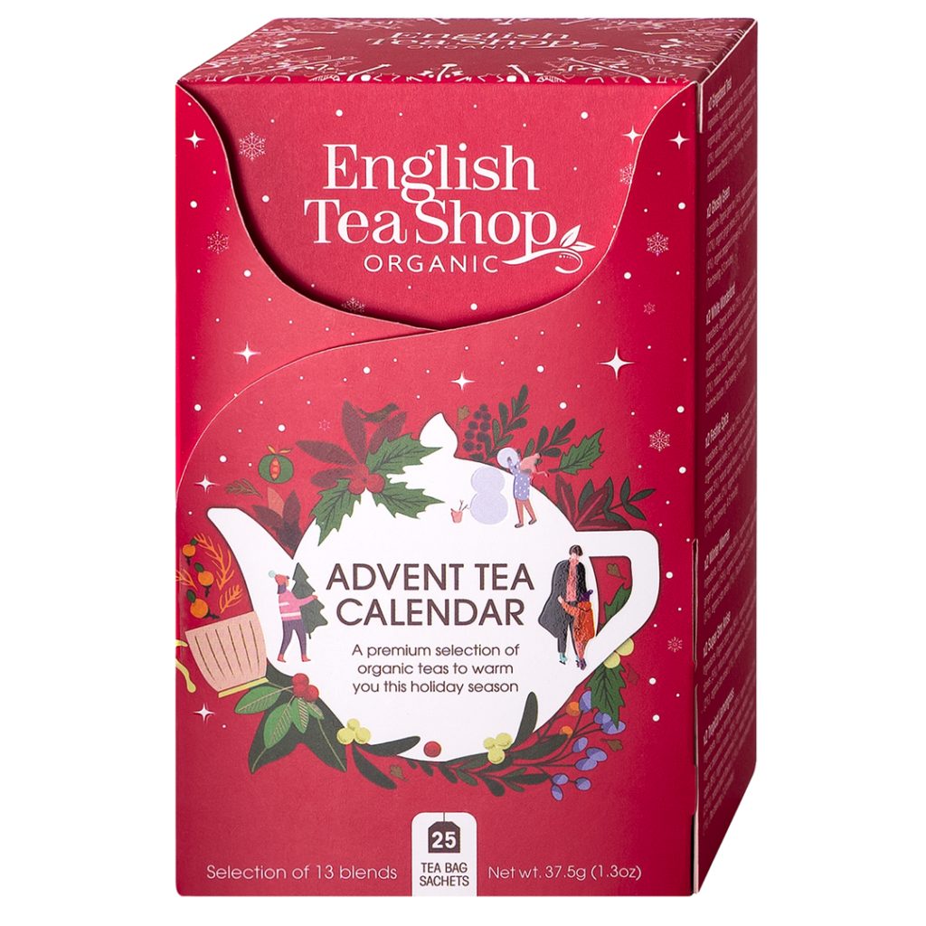 KALENDARZ ADWENTOWY CZERWONY (HERBATY I HERBATKI) BIO (13 SMAKÓW) (25 x 1,5 g) 37,5 g  ENGLISH TEA SHOP ORGANIC (PRODUKT SEZONOWY)