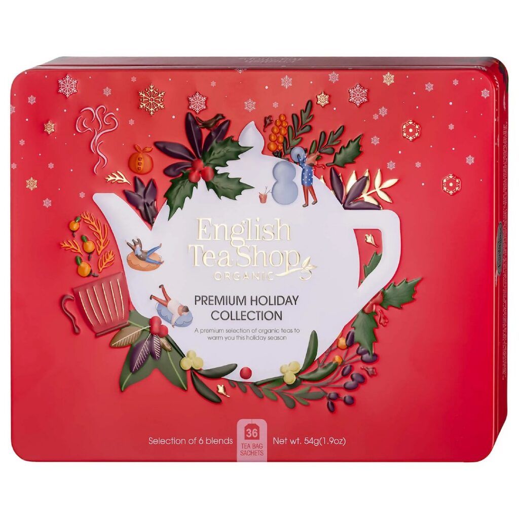 ZESTAW HERBAT I HERBATEK ŚWIĄTECZNYCH PREMIUM BIO W PUSZCE (6 SMAKÓW) (36 x 1,5 g) 54 g - ENGLISH TEA SHOP ORGANIC (PRODUKT SEZONOWY)